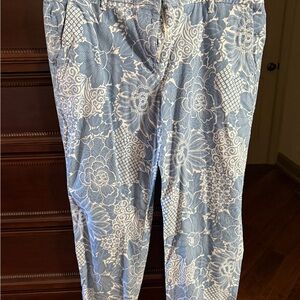 Talbots Relaxed Chino ~Floral Blue and White Pants